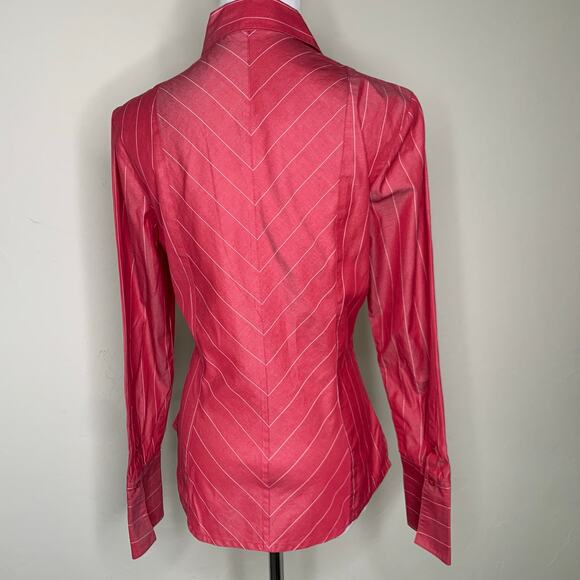 Vintage Red Fine Stripe Fitted Front Panel Button Up Shirt Sz Small - Picture 2 of 8